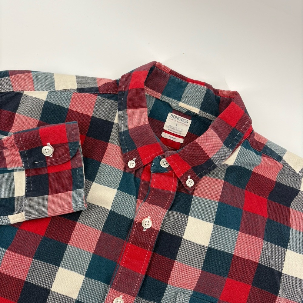 Bonobos Shirt Mens Large Red Plaid Slim Fit Button Down Long Sleeve